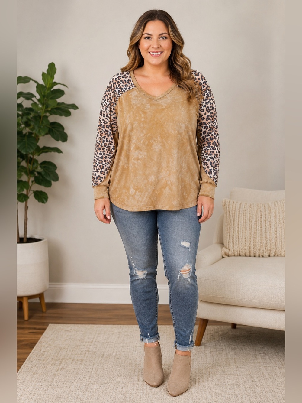 Easel Camel tie dye and Leopard Print 1x